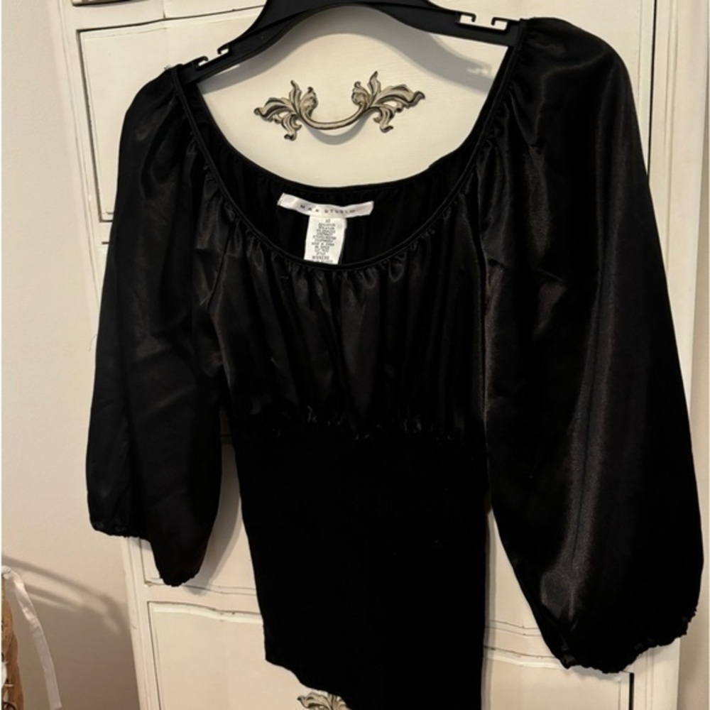 Max studio black satin dressy off the shoulder top size XS